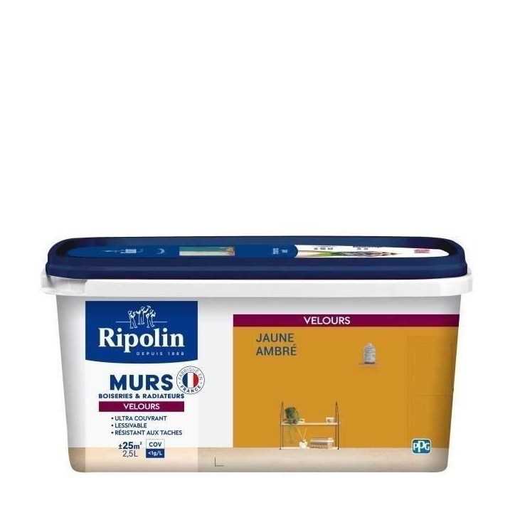 RIPOLIN Peinture Couleur Velours pour Murs, Boiseries Radiateurs - Jaune ambre RIPOLIN Peinture Couleur Velours pour Murs, Boiseries Radiateurs - Jaune ambre