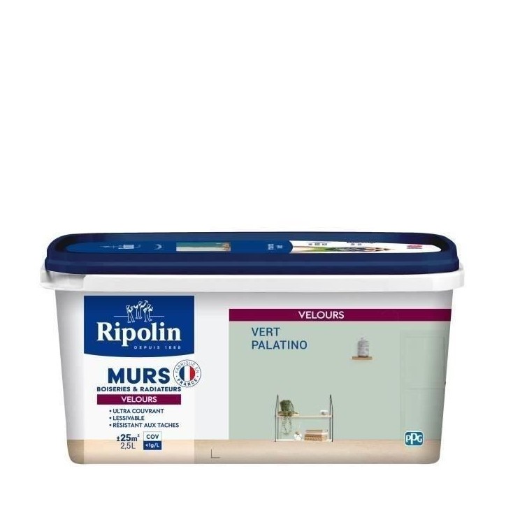 RIPOLIN Peinture Couleur Velours pour Murs, Boiseries Radiateurs - Vert Palatino RIPOLIN Peinture Couleur Velours pour Murs, Boiseries Radiateurs - Vert Palatino