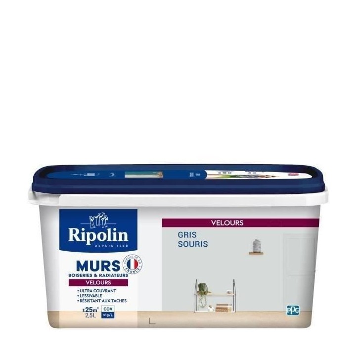 RIPOLIN Peinture Couleur Velours pour Murs, Boiseries Radiateurs - Gris souris RIPOLIN Peinture Couleur Velours pour Murs, Boiseries Radiateurs - Gris souris