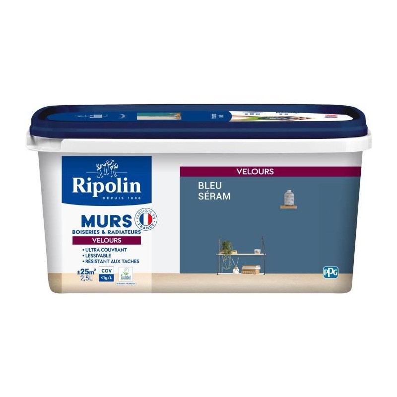 Déco murs boiseries & radiateurs bleu séram velours - RIPOLIN - 2,5 Déco murs boiseries & radiateurs bleu séram velours - RIPOLIN - 2,5