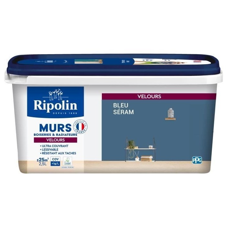 Déco murs boiseries & radiateurs bleu séram velours - RIPOLIN - 2,5 L
