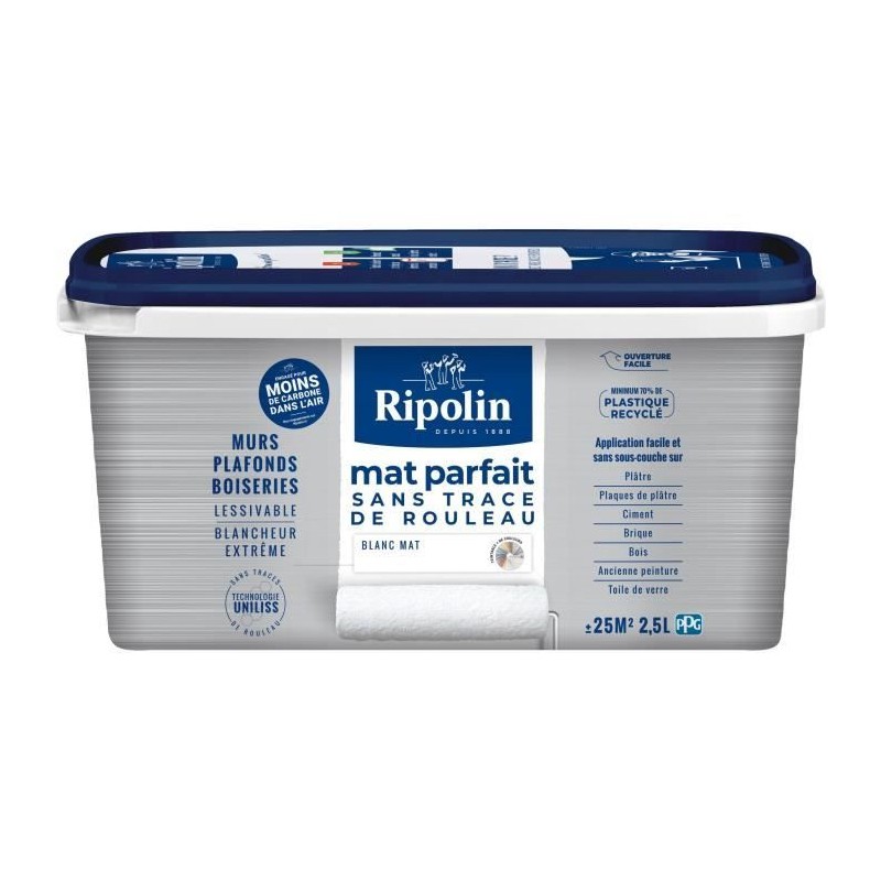 Peinture Mat parfait murs et plafonds - Blanc mat - RIPOLIN - 2,5 L Peinture Mat parfait murs et plafonds - Blanc mat - RIPOLIN - 2,5 L