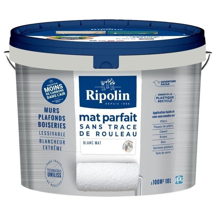 Peinture murs & plafonds parfait - RIPOLIN - 441726 - Blanc - Mat - 10 L Peinture murs & plafonds parfait - RIPOLIN - 441726 - Blanc - Mat - 10 L
