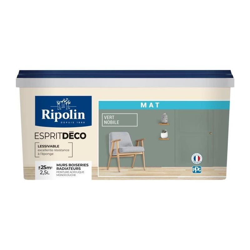 Peinture de décoration murale intérieure - Vert nobile mat - RIPOLIN Peinture de décoration murale intérieure - Vert nobile mat - RIPOLIN