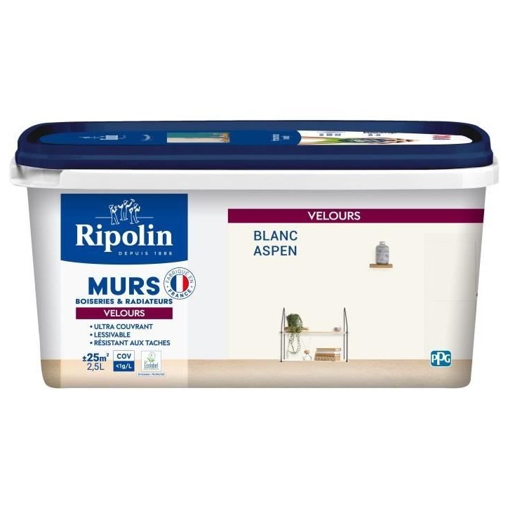 Peinture deco murs, boiseries & radiateurs - RIPOLIN - 447161 - Blanc aspen - Velours - 2,5 L Peinture deco murs, boiseries & radiateurs - RIPOLIN - 447161 - Blanc aspen - Velours - 2,5 L