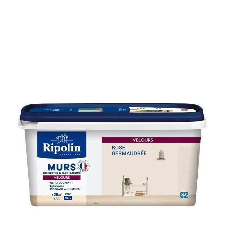 RIPOLIN Peinture Couleur Velours pour Murs, Boiseries Radiateurs - Rose RIPOLIN Peinture Couleur Velours pour Murs, Boiseries Radiateurs - Rose