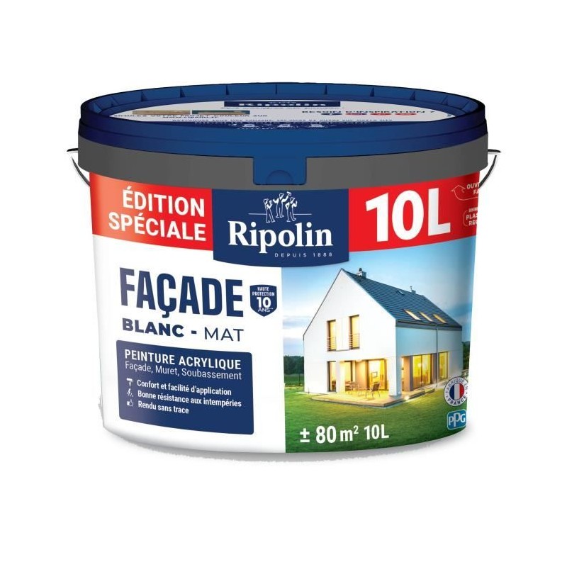 Peinture spéciale façade - RIPOLIN - Blanc - Mat - 10 L Peinture spéciale façade - RIPOLIN - Blanc - Mat - 10 L