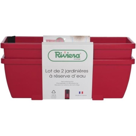 Bac a fleurs RIVIERA EVA - Lot 2 jardinieres - Plastique - 57 cm - Rou