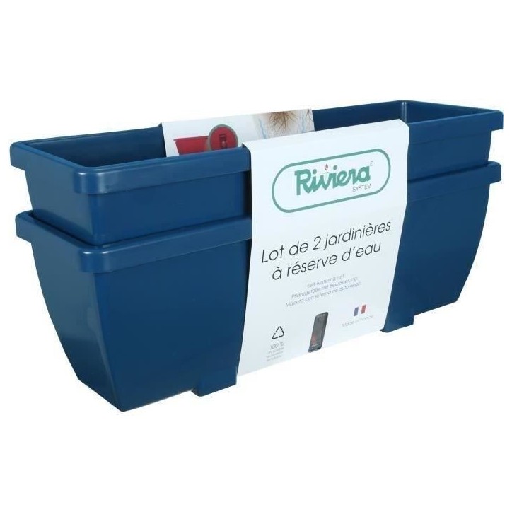 Bac a fleurs RIVIERA EVA - Lot 2 jardinieres - Plastique - 57 cm - Bleu