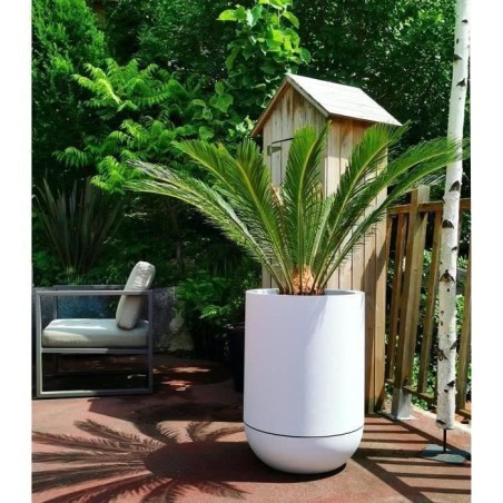 Bac a fleurs rond RIVIERA GRANIT TULIPE - Plastique - Diametre 40 cm - Blanc