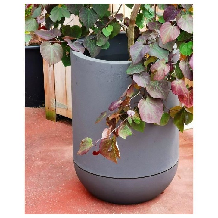 Bac a fleurs rond RIVIERA GRANIT TULIPE - Plastique - Diametre 50 cm - Gris