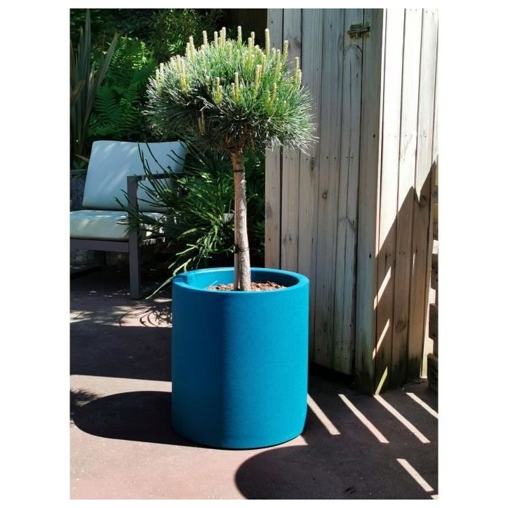 Bac a fleurs rond RIVIERA GRANIT - Plastique - Diametre 50 cm - Bleu