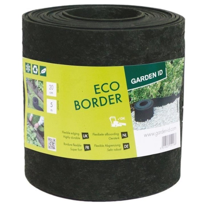 Bordure de jardin en caoutchouc recyclé - GARDEN ID Eco Border - 5 m H20 cm - Indestructible - Flexible, pose droite ou courbé