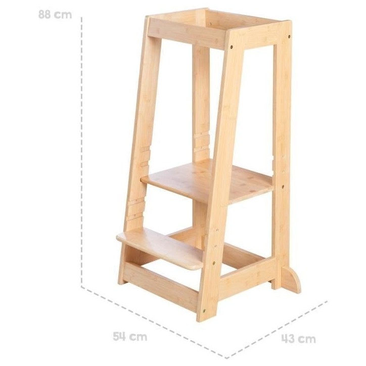 Tour d'apprentissage Montessori - ROBA - Bambou Certifié FSC - Réglable sur 3 niveaux de hauteur - Jusqu'a 80 Kg - Naturel