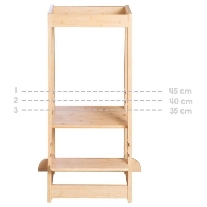 Tour d'apprentissage Montessori - ROBA - Bambou Certifié FSC - Réglable sur 3 niveaux de hauteur - Jusqu'a 80 Kg - Naturel