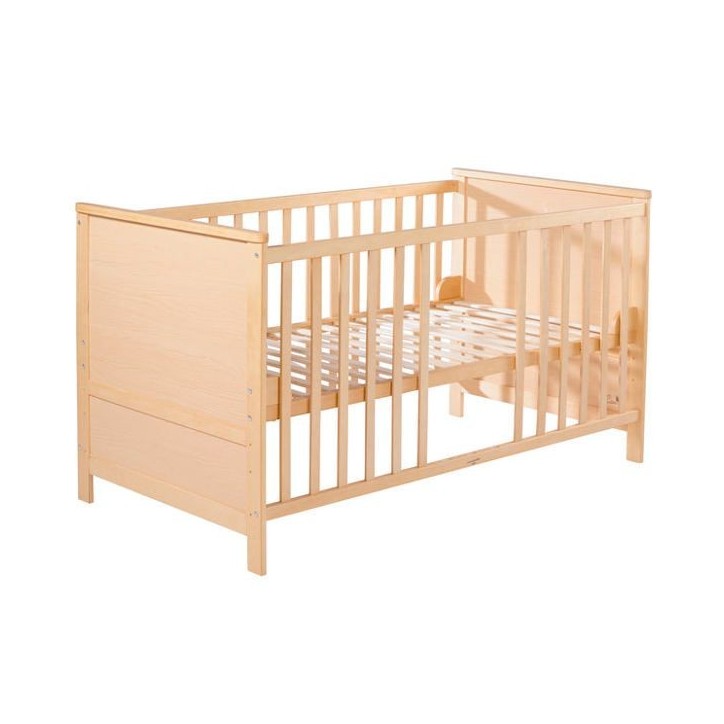 Lit Bébé Évolutif 70x140 - ROBA - Réglable en Hauteur - 3 Barreaux Amovibles - Coins de Transformation Inclus - Bois Naturel Lit Bébé Évolutif 70x140 - ROBA - Réglable en Hauteur - 3 Barreaux Amovibles - Coins de Transformation Inclus - Bois Naturel
