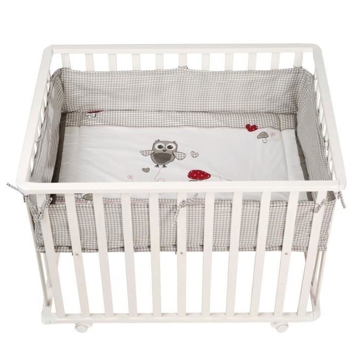Parc Bébé 100x75 cm + Tapis Adam et Eule Imprimé Chouette + 4 Roues - ROBA - Bois blanc Parc Bébé 100x75 cm + Tapis Adam et Eule Imprimé Chouette + 4 Roues - ROBA - Bois blanc