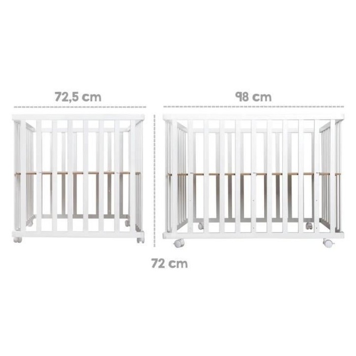 Parc Bébé 100x75 cm + Tapis Adam et Eule Imprimé Chouette + 4 Roues - ROBA - Bois blanc Parc Bébé 100x75 cm + Tapis Adam et Eule Imprimé Chouette + 4 Roues - ROBA - Bois blanc