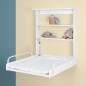 Table a langer murale rabattable - ROBA - Matelas imperméable inclus - 2 Étageres intégrées - Bois Laqué Blanc