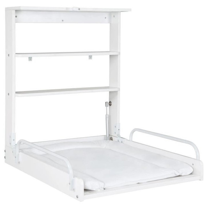 Table a langer murale rabattable - ROBA - Matelas imperméable inclus - 2 Étageres intégrées - Bois Laqué Blanc Table a langer murale rabattable - ROBA - Matelas imperméable inclus - 2 Étageres intégrées - Bois Laqué Blanc