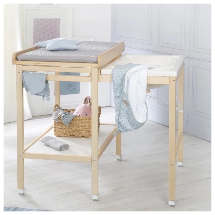 Table a langer avec baignoire coulissante - ROBA - Inclus matelas depérlant Roba style Gris - Tablette de rangement - Bois Natu Table a langer avec baignoire coulissante - ROBA - Inclus matelas depérlant Roba style Gris - Tablette de rangement - Bois Natu