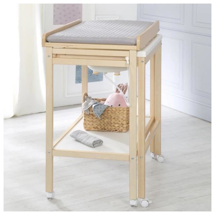 Table a langer avec baignoire coulissante - ROBA - Inclus matelas depérlant Roba style Gris - Tablette de rangement - Bois Natu Table a langer avec baignoire coulissante - ROBA - Inclus matelas depérlant Roba style Gris - Tablette de rangement - Bois Natu