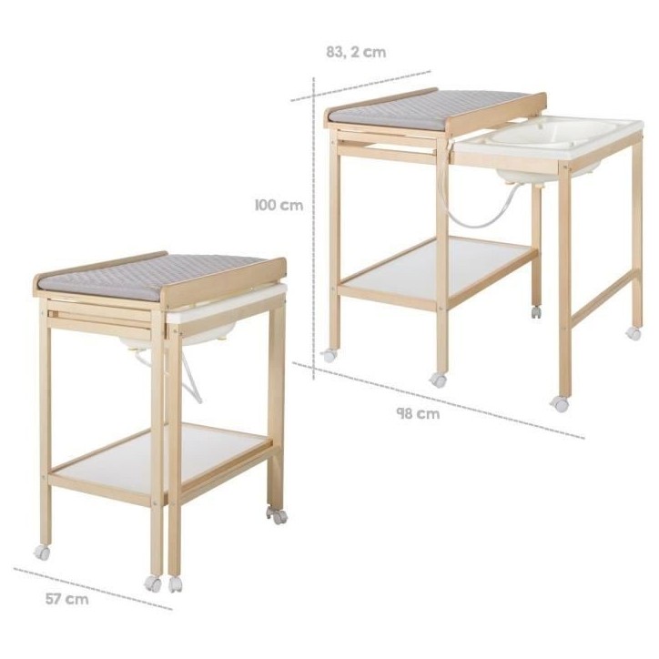 Table a langer avec baignoire coulissante - ROBA - Inclus matelas depérlant Roba style Gris - Tablette de rangement - Bois Natu Table a langer avec baignoire coulissante - ROBA - Inclus matelas depérlant Roba style Gris - Tablette de rangement - Bois Natu