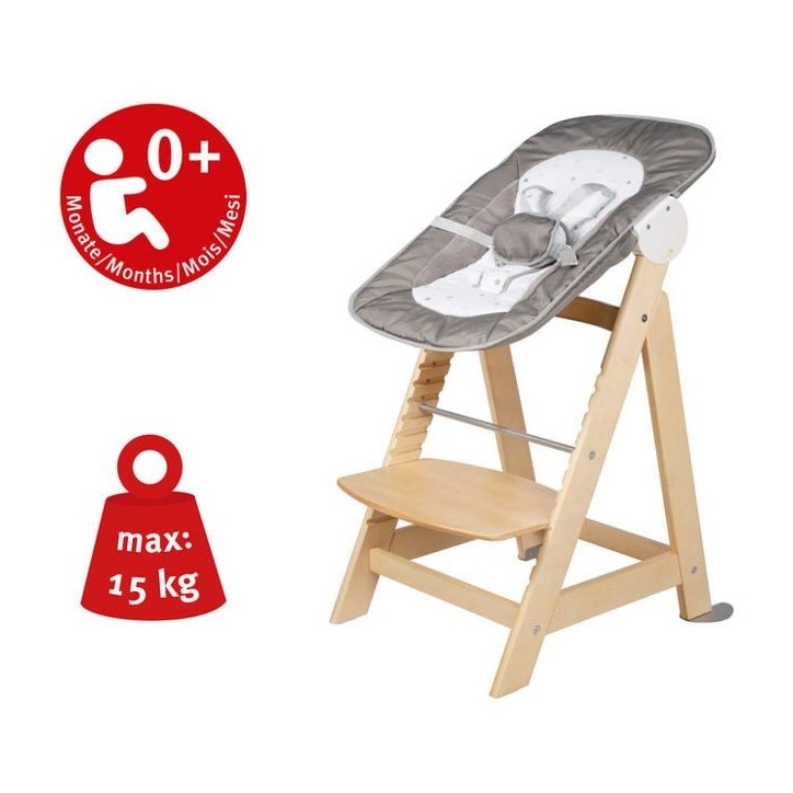 ROBA Chaise Haute Évolutive Born Up 2 en 1 + Transat Inclinable - Sternenzauber - Des la Naissance - Bois Naturel ROBA Chaise Haute Évolutive Born Up 2 en 1 + Transat Inclinable - Sternenzauber - Des la Naissance - Bois Naturel
