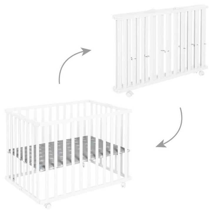 Parc bébé pliable - ROBA - LITTLE STARS - 75 x 100 cm - Réglable en hauteur - 4 Roues freinées - Bois Laqué Blanc - Motif Parc bébé pliable - ROBA - LITTLE STARS - 75 x 100 cm - Réglable en hauteur - 4 Roues freinées - Bois Laqué Blanc - Motif