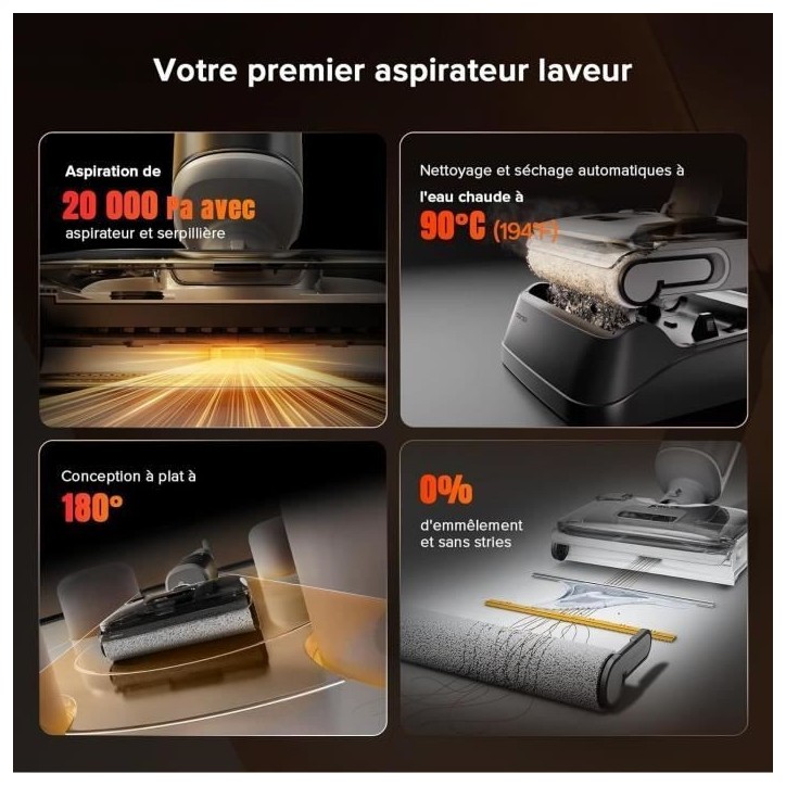 ROBOROCK F25 RT - Aspirateur Balai Laveur - 20000 Pa - Lavage a Chaud a 90 °C - Nettoyage Deux Bords - Auto-Nettoyage a l'eau c ROBOROCK F25 RT - Aspirateur Balai Laveur - 20000 Pa - Lavage a Chaud a 90 °C - Nettoyage Deux Bords - Auto-Nettoyage a l'eau c