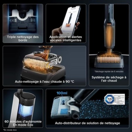 ROBOROCK F25 ACE COMBO - Aspirateur Laveur sans Fil 5-en-1 - Puissance 20 kPa - Lavage a Chaud a 90 °C - Auto-Nettoyage Automat