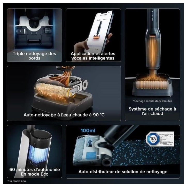 ROBOROCK F25 ACE COMBO - Aspirateur Laveur sans Fil 5-en-1 - Puissance 20 kPa - Lavage a Chaud a 90 °C - Auto-Nettoyage Automat