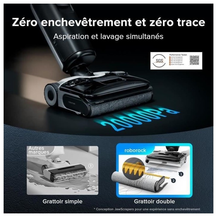 ROBOROCK F25 ACE COMBO - Aspirateur Laveur sans Fil 5-en-1 - Puissance 20 kPa - Lavage a Chaud a 90 °C - Auto-Nettoyage Automat