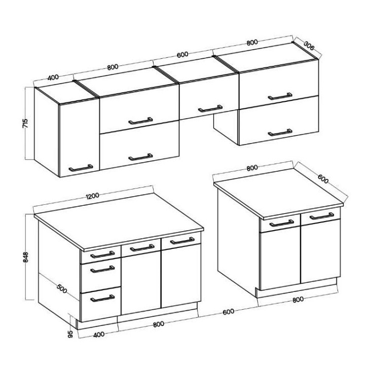 Cuisine complete ROCK 7 éléments - Décor chene lancelot et gris matera - L260 x P 52 x H82 cm - Plan de travail non inclus Cuisine complete ROCK 7 éléments - Décor chene lancelot et gris matera - L260 x P 52 x H82 cm - Plan de travail non inclus