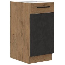 Meuble bas ROCK - Mélaminé décor chene lancelot et gris matera - 1