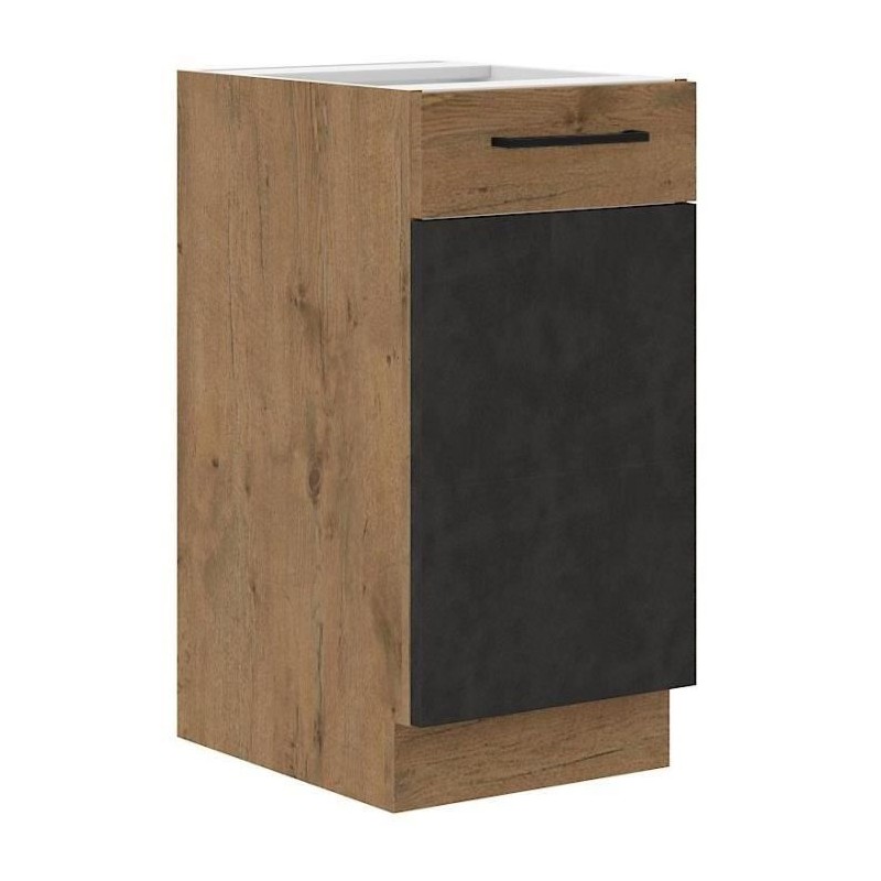 Meuble bas ROCK - Mélaminé décor chene lancelot et gris matera - 1 Meuble bas ROCK - Mélaminé décor chene lancelot et gris matera - 1