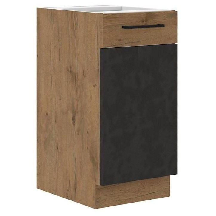 Meuble bas ROCK - Mélaminé décor chene lancelot et gris matera - 1 porte - L40 x H82 cm Meuble bas ROCK - Mélaminé décor chene lancelot et gris matera - 1 porte - L40 x H82 cm
