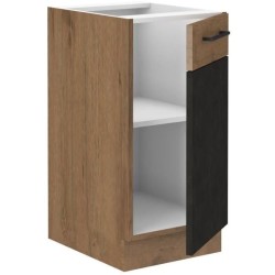 Meuble bas ROCK - Mélaminé décor chene lancelot et gris matera - 1