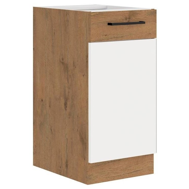 ROCK - Meuble haut - Mélaminé chene Lancelot et Blanc brillant - 40 cm - 1 porte battante