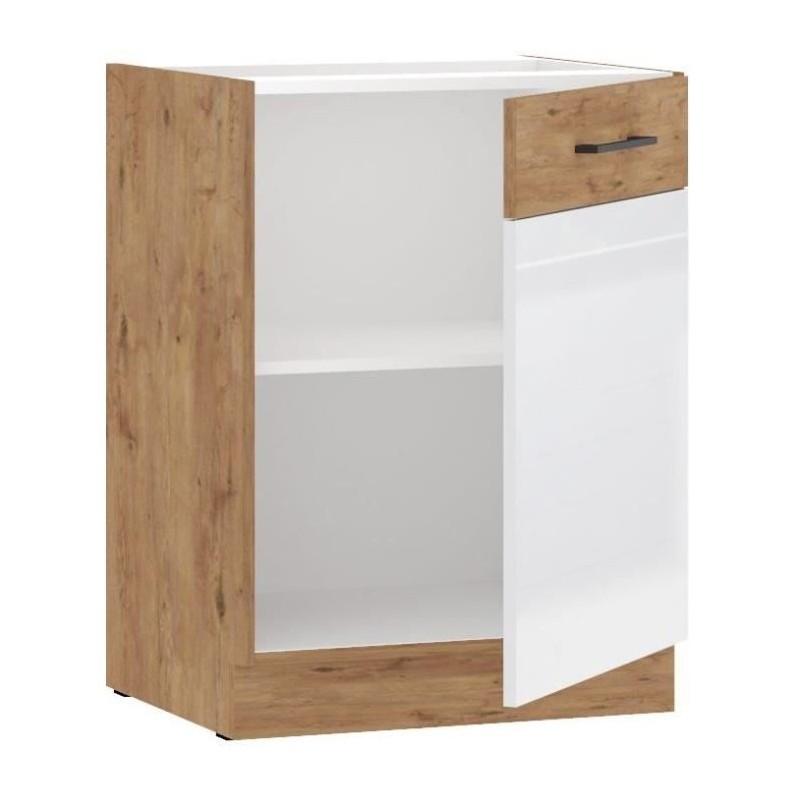 ROCK - Meuble bas - Mélaminé chene Lancelot et Blanc brillant - 60 c ROCK - Meuble bas - Mélaminé chene Lancelot et Blanc brillant - 60 c
