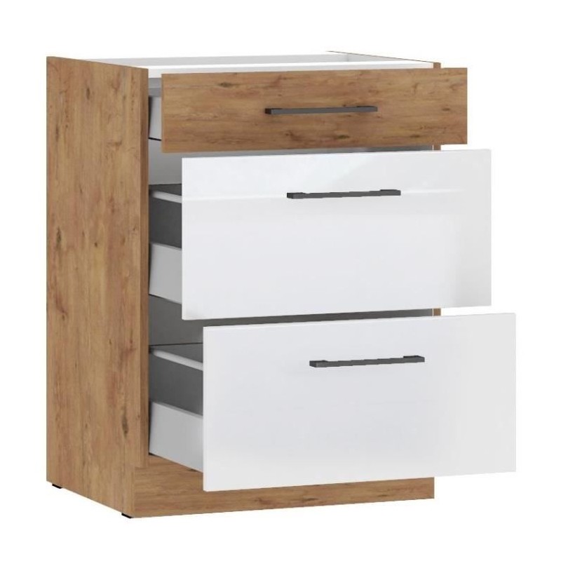 ROCK - Meuble bas casserolier - Mélaminé chene Lancelot et Blanc bri ROCK - Meuble bas casserolier - Mélaminé chene Lancelot et Blanc bri