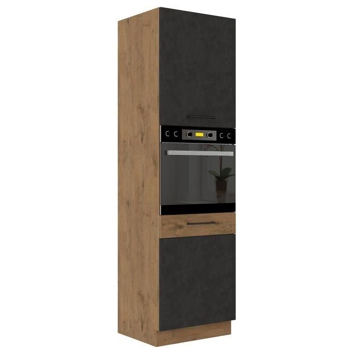 Colonne four cuisine ROCK - Mélaminé décor chene lancelot et gris matera - 2 portes + 4 étageres - L60 x H210 cm Colonne four cuisine ROCK - Mélaminé décor chene lancelot et gris matera - 2 portes + 4 étageres - L60 x H210 cm