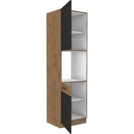 Colonne four cuisine ROCK - Mélaminé décor chene lancelot et gris matera - 2 portes + 4 étageres - L60 x H210 cm