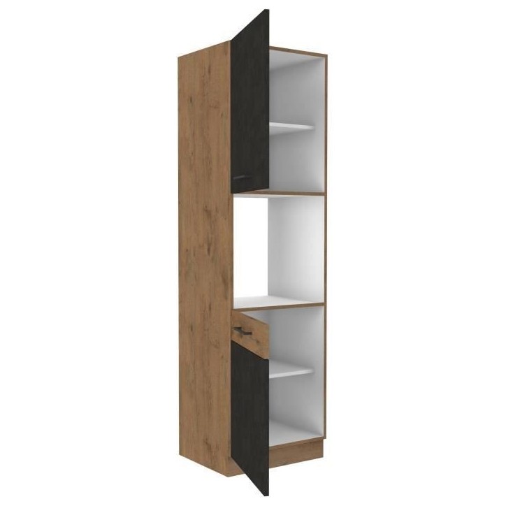 Colonne four cuisine ROCK - Mélaminé décor chene lancelot et gris matera - 2 portes + 4 étageres - L60 x H210 cm Colonne four cuisine ROCK - Mélaminé décor chene lancelot et gris matera - 2 portes + 4 étageres - L60 x H210 cm