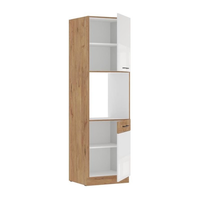 ROCK - Colonne - Mélaminé chene Lancelot et Blanc brillant - 60 cm - ROCK - Colonne - Mélaminé chene Lancelot et Blanc brillant - 60 cm -