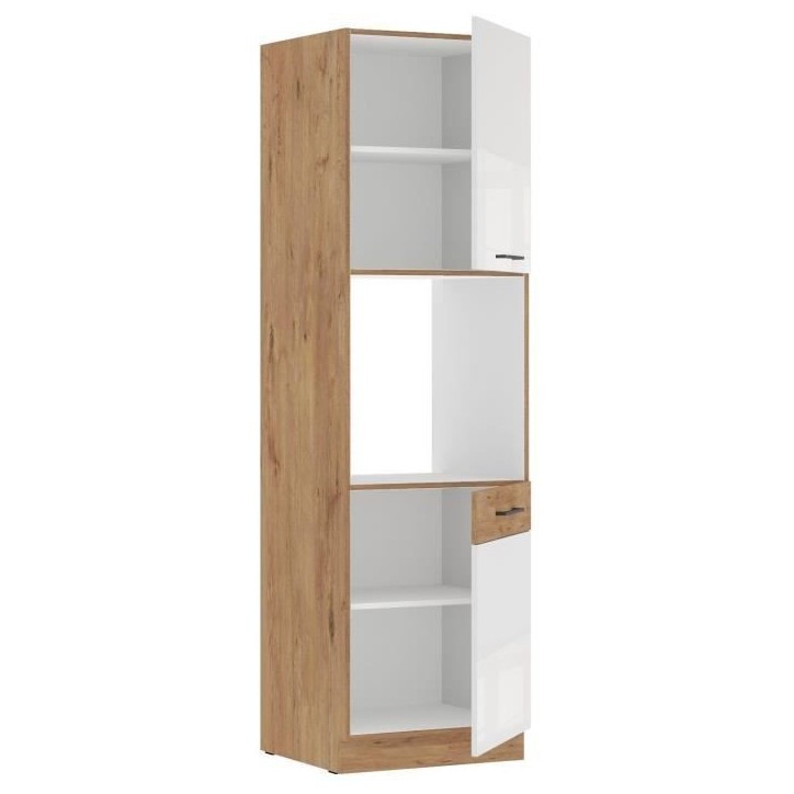 ROCK - Colonne - Mélaminé chene Lancelot et Blanc brillant - 60 cm - 2 portes ROCK - Colonne - Mélaminé chene Lancelot et Blanc brillant - 60 cm - 2 portes