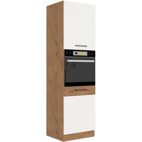 ROCK - Colonne - Mélaminé chene Lancelot et Blanc brillant - 60 cm - 2 portes