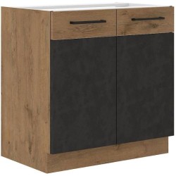Meuble bas ROCK - Mélaminé - Chene Lancelot et gris matera - L 80 x
