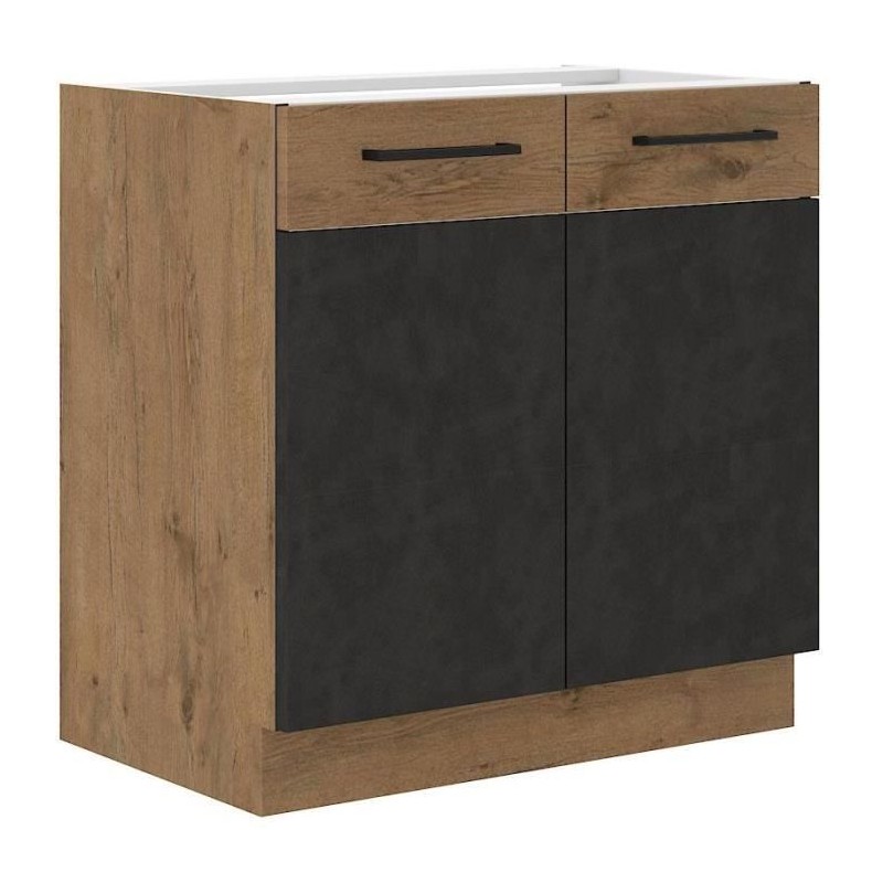 Meuble bas ROCK - Mélaminé - Chene Lancelot et gris matera - L 80 x Meuble bas ROCK - Mélaminé - Chene Lancelot et gris matera - L 80 x