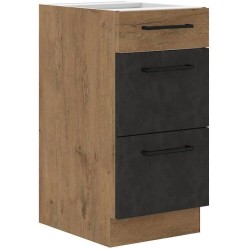 Meuble casserolier ROCK - 3 tiroirs - Chene Lancelot et gris matera -